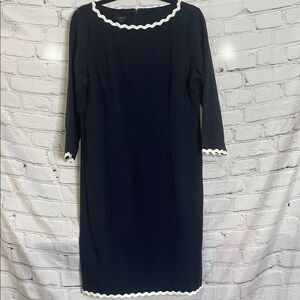 Talbots Navy Dress with Scalloped White Trim Size 10 Excellent Condition